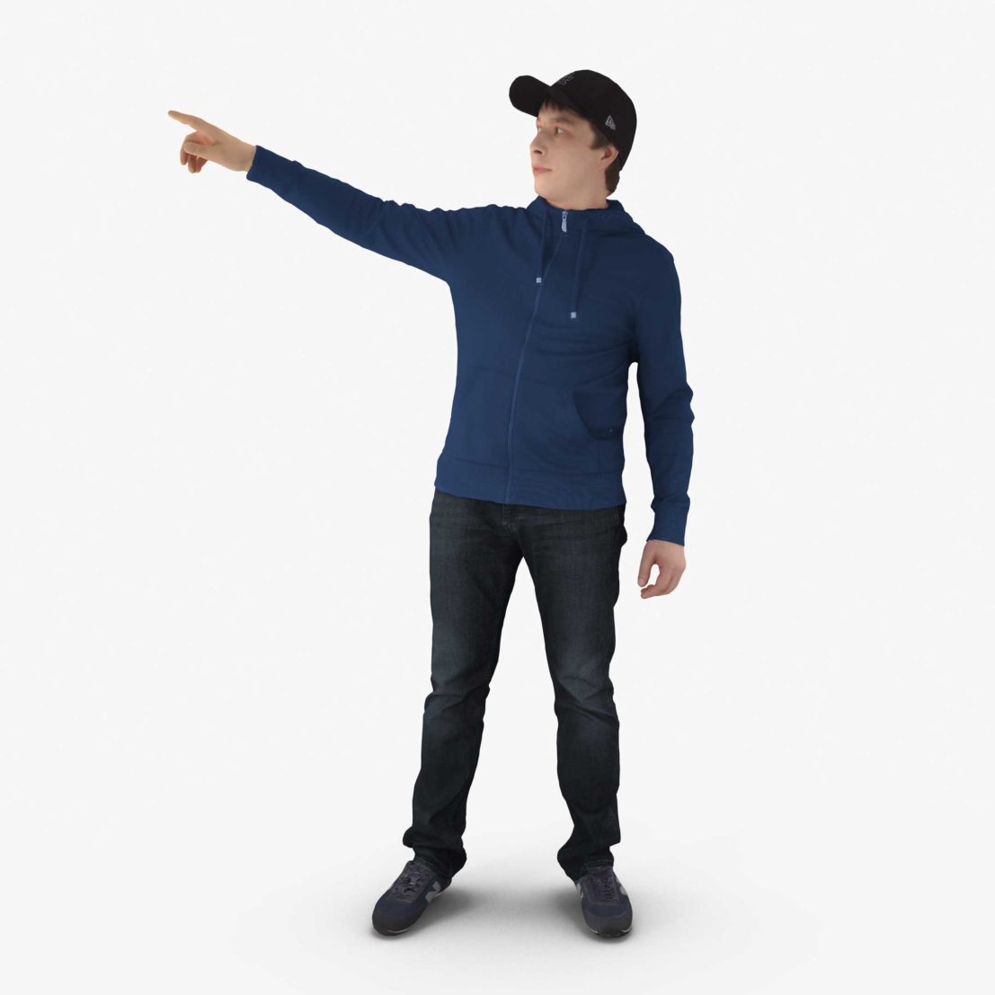 Casual Man Pointing 3D Model, for download files in 3ds, max, obj, fbx with low poly, game, and VR/AR options. Ready for 3D Printing.