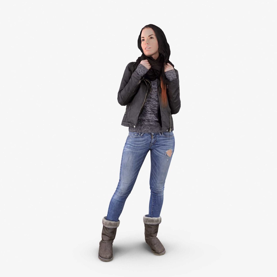 Casual Woman Posed 3D Model, for download files in 3ds, max, obj, fbx with low poly, game, and VR/AR options. Ready for 3D Printing.