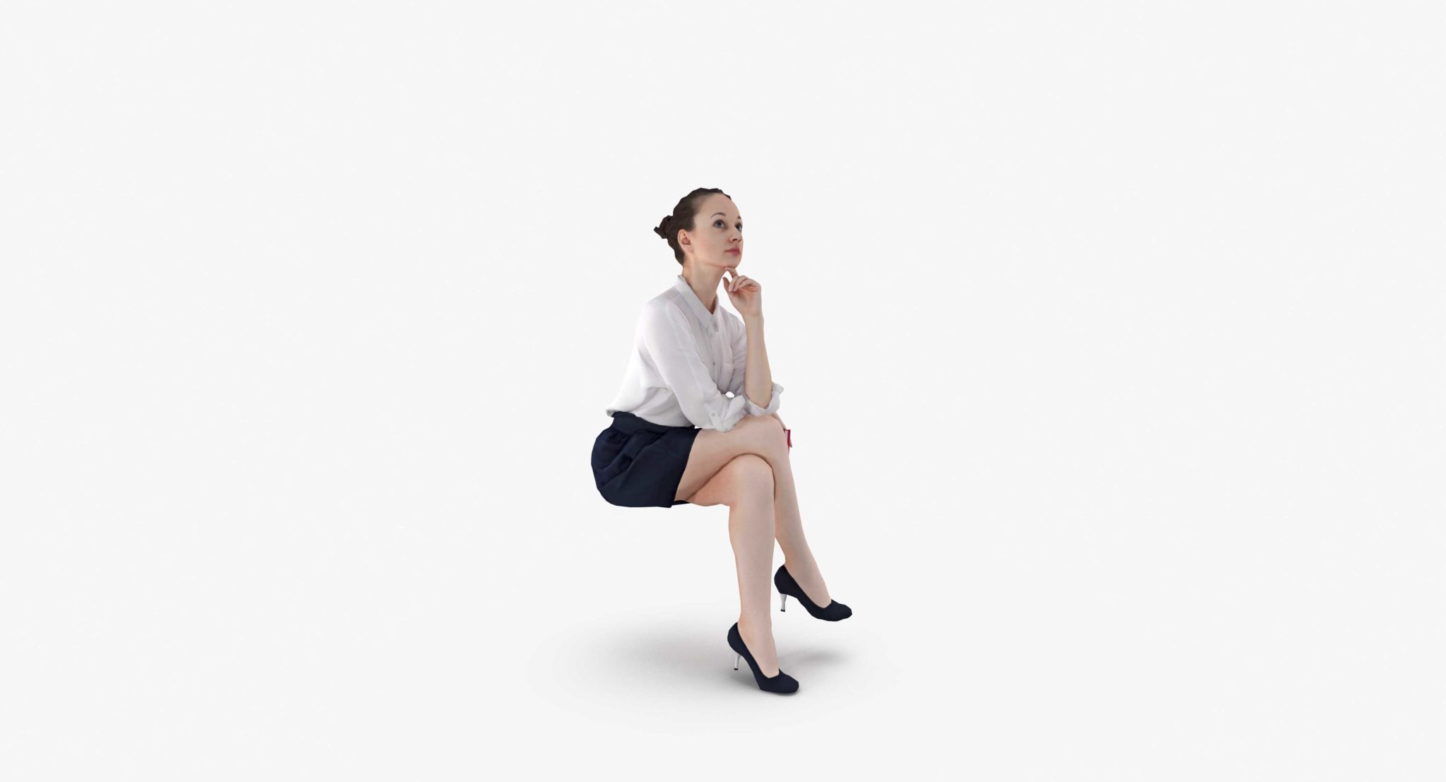 Business Woman Sitting 3D Model, for download files in 3ds, max, obj, fbx with low poly, game, and VR/AR options. Ready for 3D Printing.