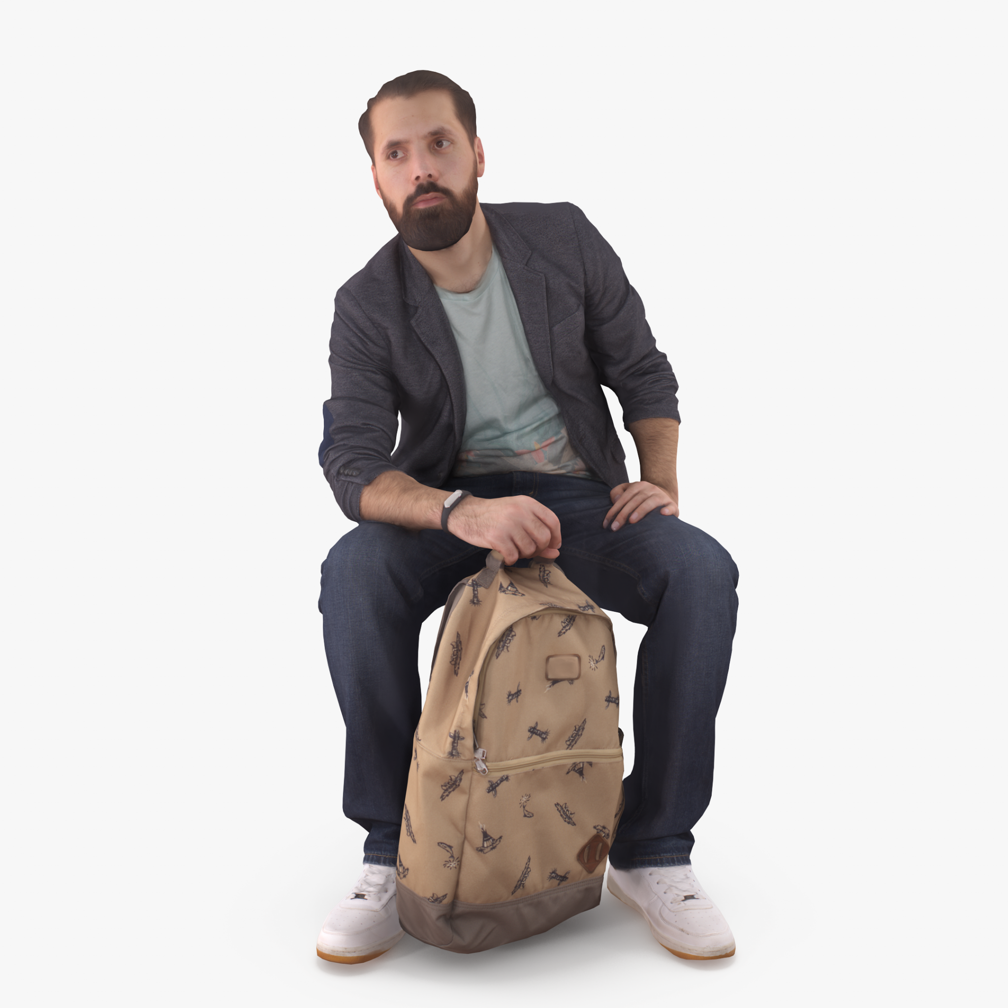 Bearded Man with Bag 3D Model | 3DTree Scanning Studio